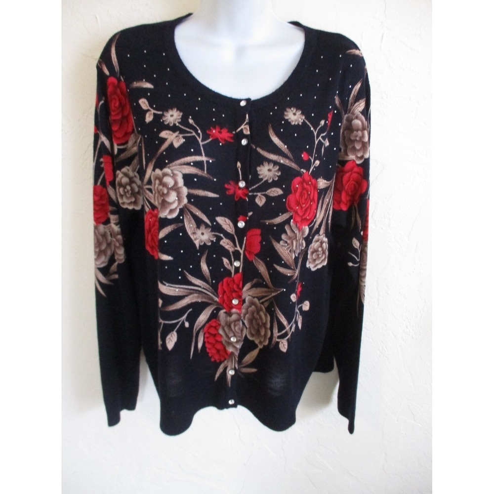 C.D. Petites Vivid Floral Cardigan Jeweled Details Size PXL
